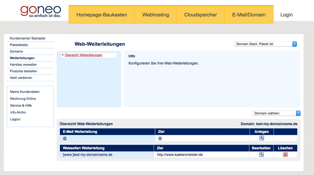 Bild der Sektion Weiterleitung im goneo Kundencenter