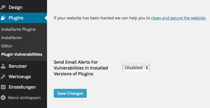 Screenshot WordPress mit Plugin Vulnerabilities