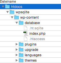 Screenshot FTP mit WordPress und der Sqlite Datei.