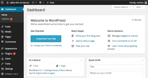 Screenshot von WordPress, Adminbereich (Dashboard) 