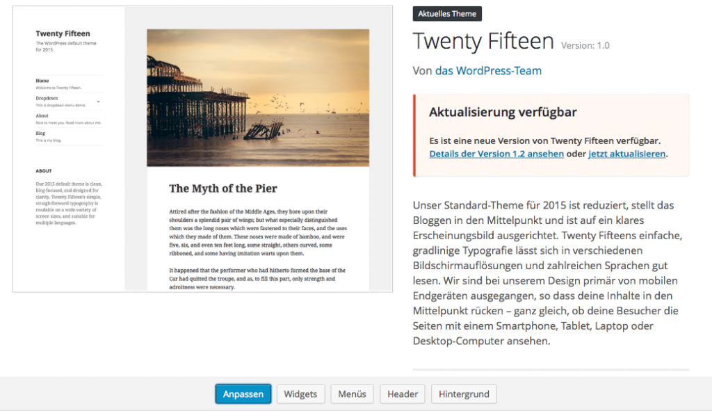 Bildschirmfoto Theme Twenty Fifteen
