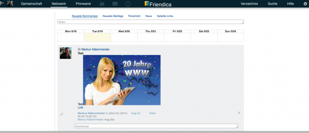 Bildschirmfoto Friendica 3.4 Pinnwand