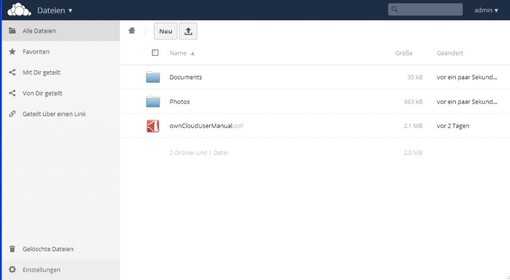 owncloud_start Screenshot 