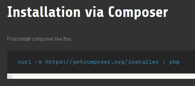 Einzugebender Befehl zur Installation von "Composer"