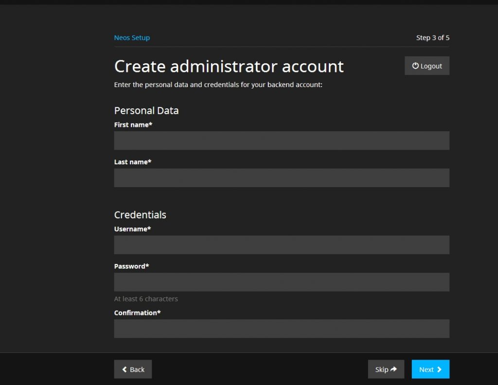 Screenshot Neos 2.0 Setup User