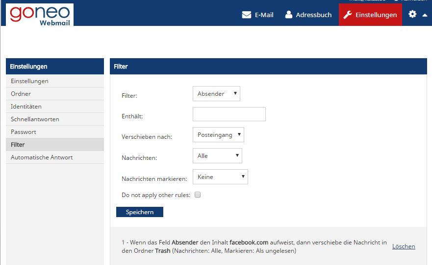Filter und Regeln im goneo Webmailer
