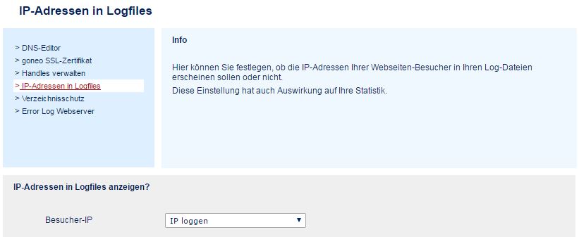 Kundencenter Einstellung IP-Aufzeichnung oder Anonymisierung