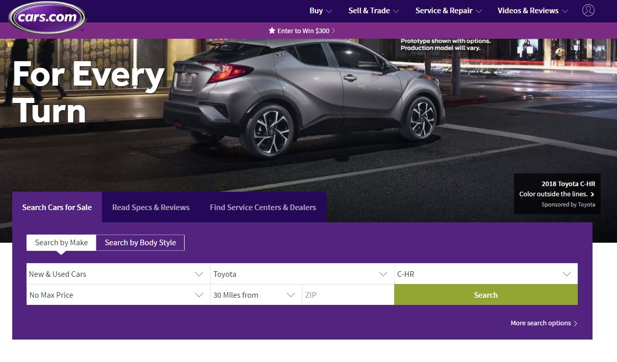 Website Screenshot Startseite cars.com