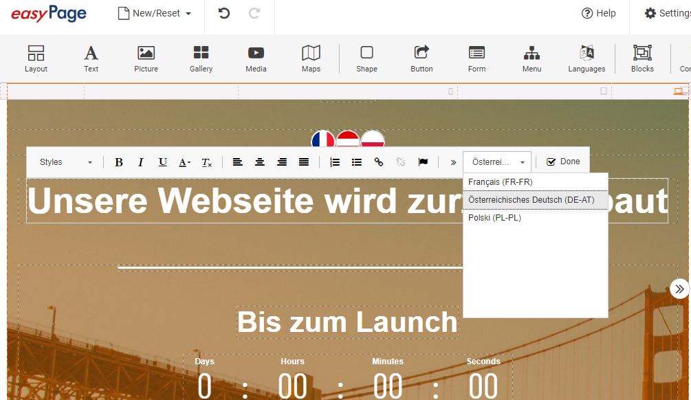 Für User lassen sich leicht verschiedene Versionen der gleichen Website anbieten. Die Auswahl erfolgt mit einem grafischen Element.