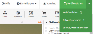 Ein Klick auf Veröffentlichen im Menü bringt die Seite ins Internet.