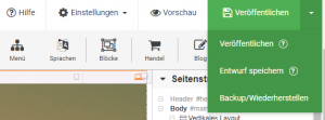 Ein Klick auf Veröffentlichen im Menü bringt die Seite ins Internet. 