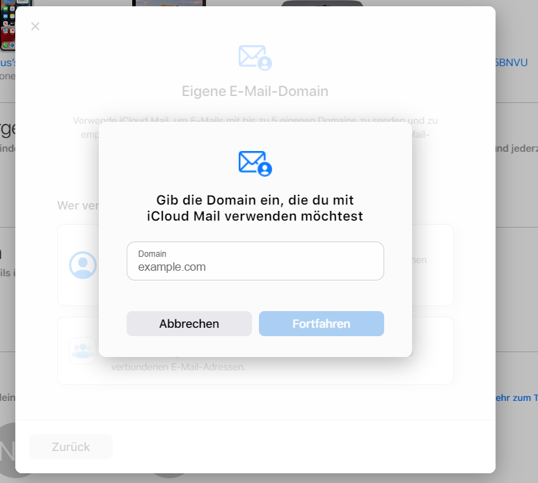 Es lassen sich mehrere Domains mit iCloud verbinden. 