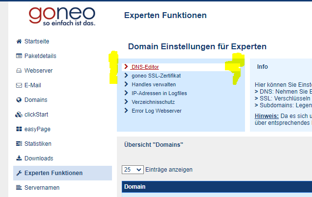 DNS-Editor heisst das entsprechende Tool bei goneo. 