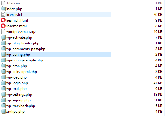 Screenshot WinSCP, Inhalt des WordPress reppsitories 