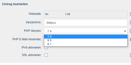 Bei goneo stehen mehrere PHP Releases zur Auswahl. Empfehlung ist, die neuste Variante zu nutzen.