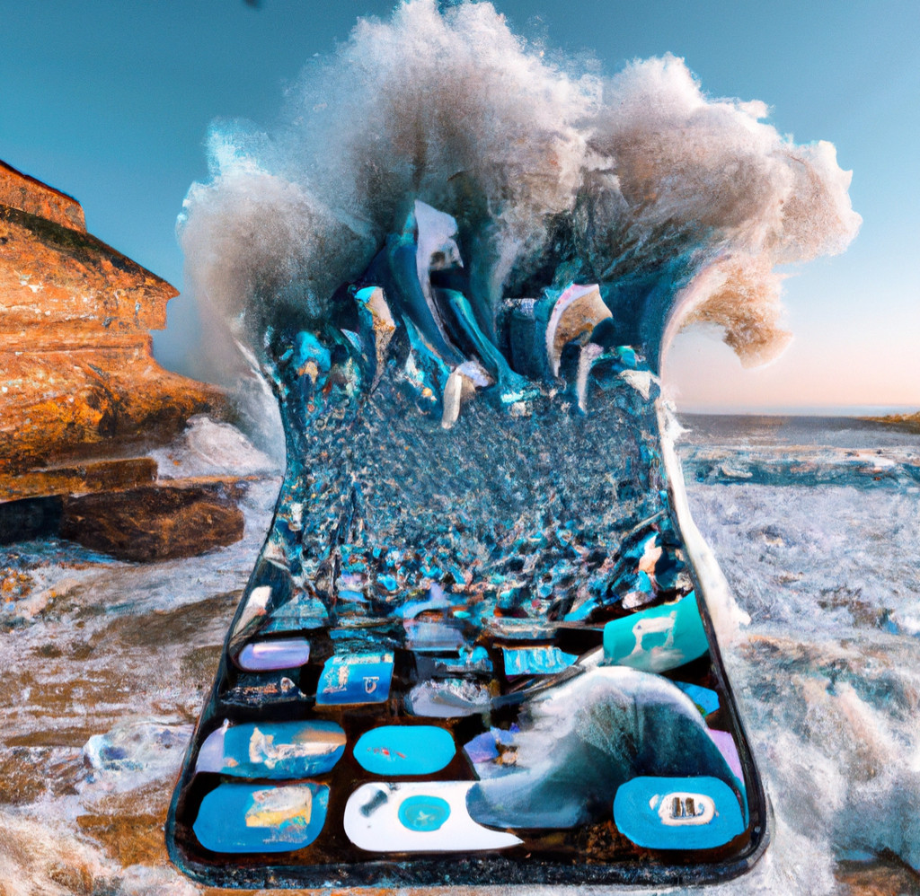 DALL·E 2023-02-24 08.59.29 - A photo with a huge ocean wave in which a lot of AI apps are in