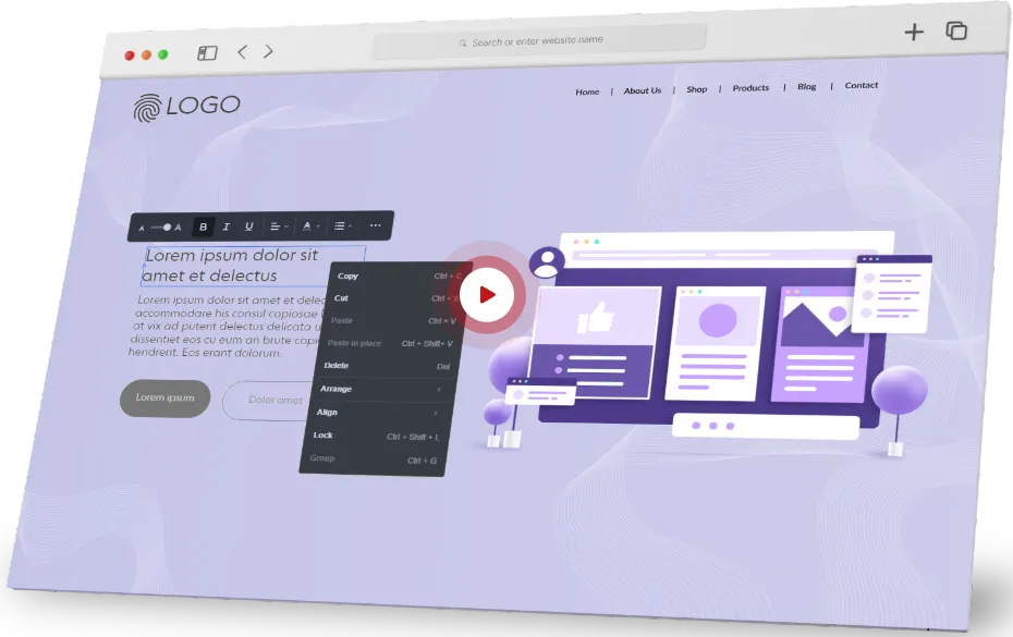 Übersicht über die Benutzeroberfläche des Website-Builders EasyPage von goneo