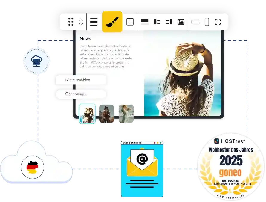 Header-Bild der goneo-Homepage mit modernen Webhosting-Grafiken