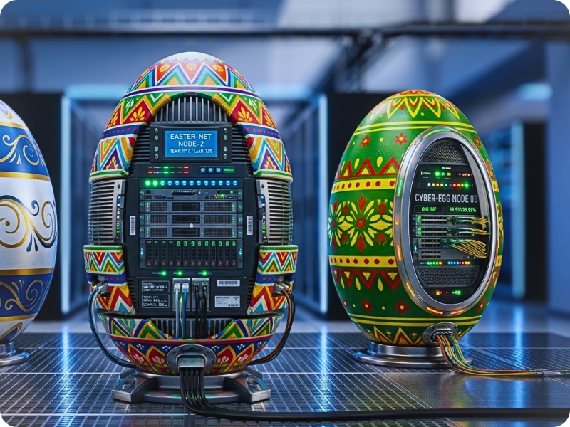 Webhosting-Banner mit Server- und Website-Elementen