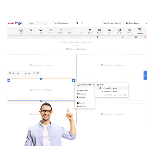 Webdesigner erklärt die Struktur des Website-Layouts
