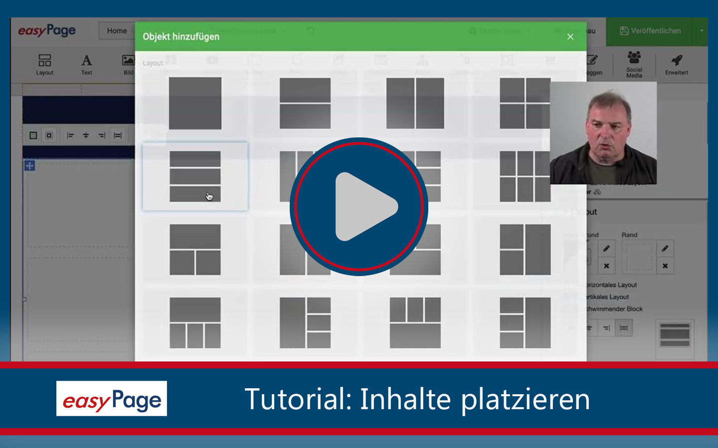 So nutzt du die Toolbar Inhalte in easypage platzieren, Widgets nutzen